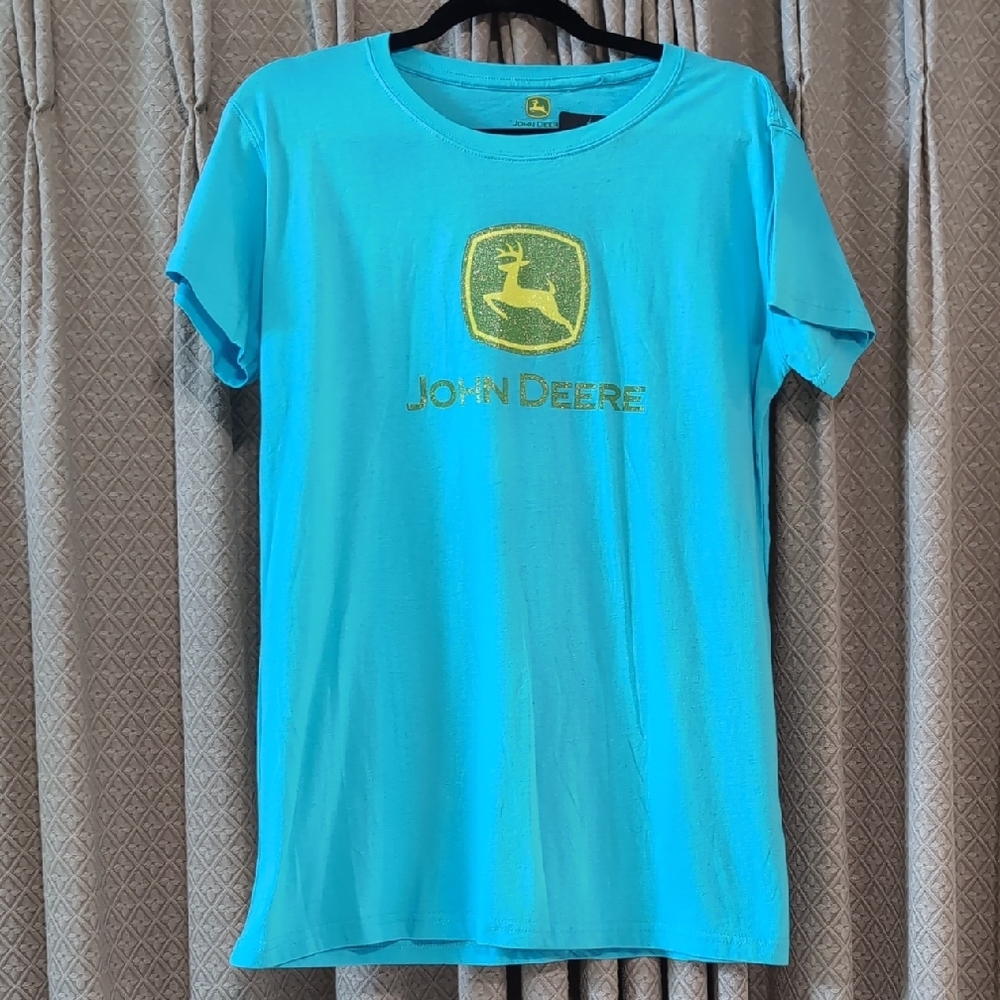 NWT Women's Size XL John Deere Teal/Aqua Short Sleeve Logo T-shirt